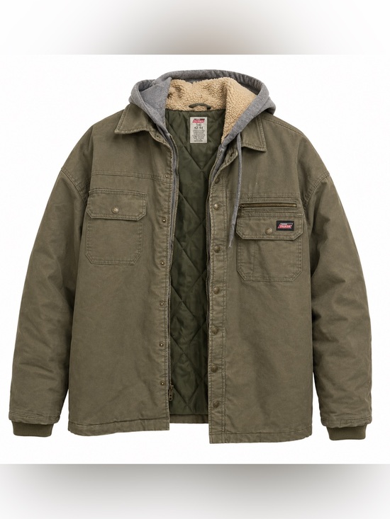 Dickies Other - Dickies Men L Sherpa Lined Hooded Work Jacket Olive Green Canvas Utility Coat